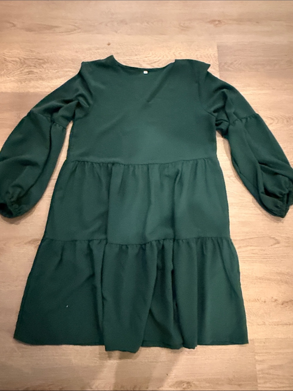 Womens Forest Green Tunic V neck Long Sleeve Dress